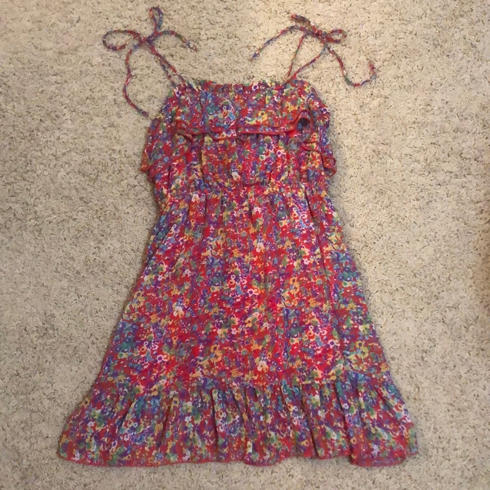 Red Floral Tie Strap Dress Size S